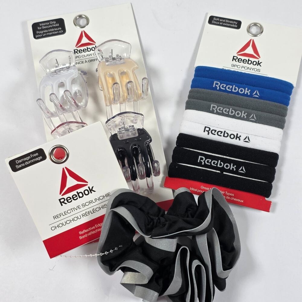 Reebok Hair Accessories Bundle Claw Clips Ponytail Holders Scrunchie NWT Lot